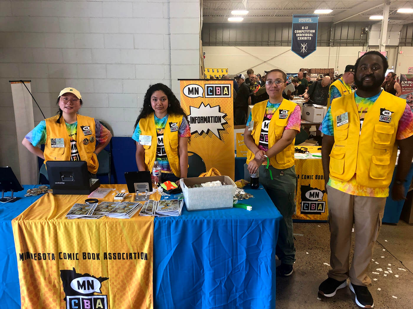 MNCBA SpringCon 2025 Volunteers (Left to right: Sehee, Melanie, CJ, and AJ!)