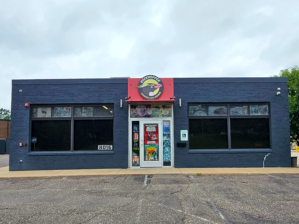 Exterior of Rockhopper Comics and Games in New Hope, MN. Photo by Sehee Snead.