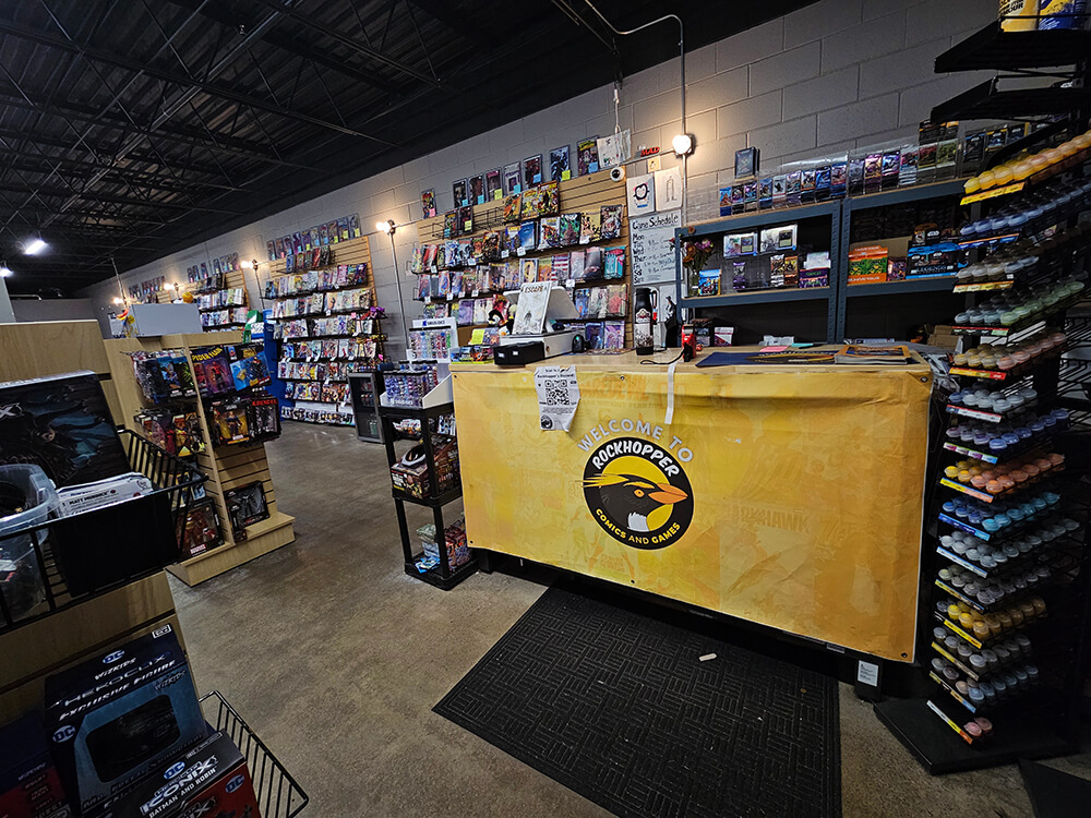 Inside the front entrance of Rockhopper Comics and Games in New Hope, MN. Photo by Sehee Snead.