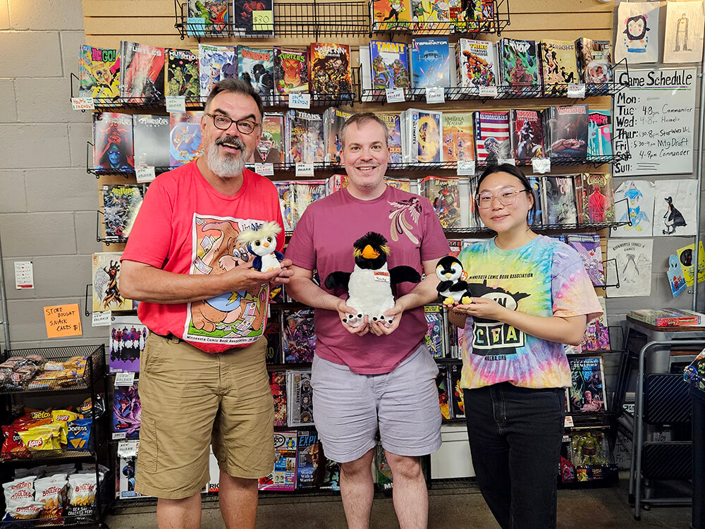 Shawn Bramanti, Mike Wadlund, and Sehee Snead at Rockhopper Comics and Games in New Hope, MN.